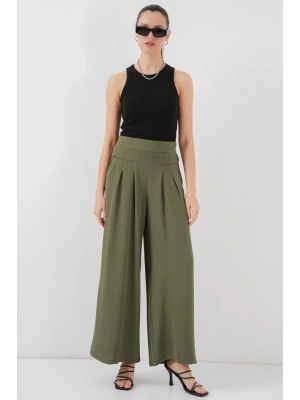 Geniş Paça Pileli Pantolon 6718  Haki