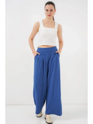 Geniş Paça Pileli Pantolon 6718  İndigo