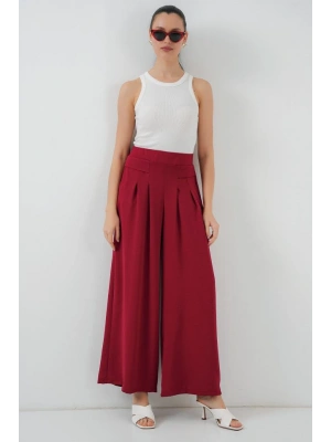Geniş Paça Pileli Pantolon 6718  Kırmızı