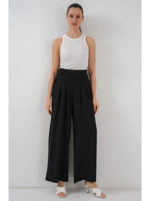 Geniş Paça Pileli Pantolon 6718  Siyah
