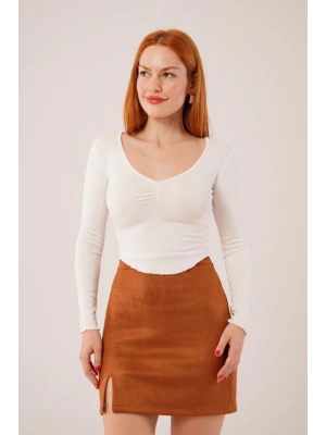 Geniş Yaka Beyaz Basic Body Bluz