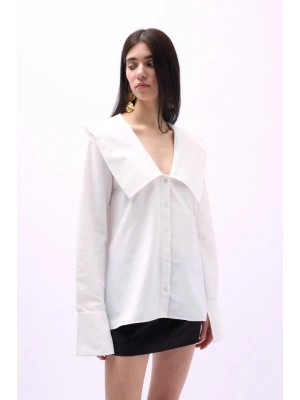 Geniş Yaka Volan Kol Gömlek
