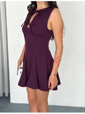 Göğüs Bağlamalı Kolsuz ini Boy Elbise  Gül Kurusu