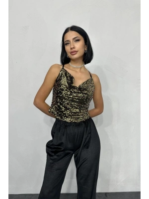 Gold Askılı Degaje Bluz