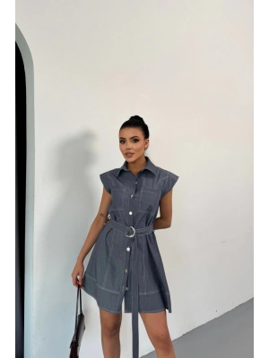 GÖMLEK ELBİE KOLUZ TENCEL KUMAŞ  Mavi