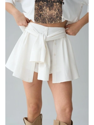 Gömlek Bağlamalı Şort  Krem