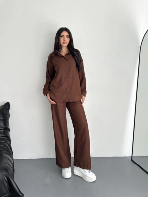 Gömlek Pantolon Ikili Takım  Kahverengi
