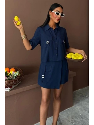 Gömlek Şort Etek Viscon Keten Takım 10162