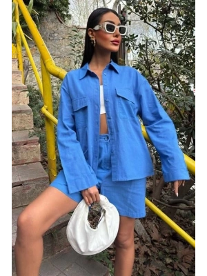 Gömlek Ve Şort Flamlı Keten Takım 10130