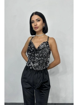 Gümüş Askılı Degaje Bluz