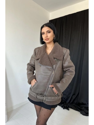 Haki Apoletli Kürklü Ceket