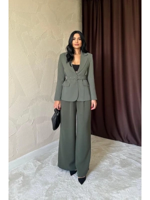 Haki Cep Kapaklı Ve Kemerli Ceket