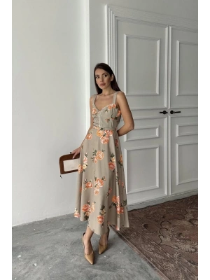 Haki İnce Kemer Detaylı Elbise