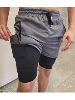 İç Cepli porcu Alt Taytlı Şort  GRİ