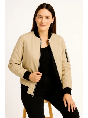 Içi Astarlı Fermuarlı Bomber ont Ceket  Bej
