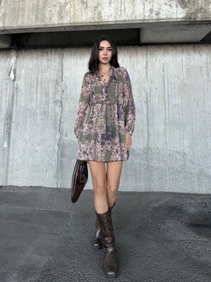 Içi Astarlı Şifon Elbise  Desenli