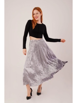 idi Boy Pileli Saten Gri Etek