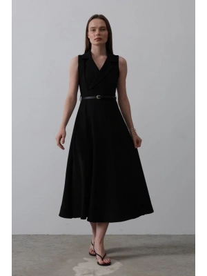 ıfır Kollu Kemer Detaylı Elbise  iyah