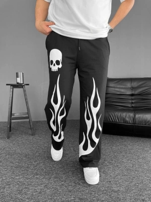 İki İplik Baskılı Kumaş Baggy Alt Esofman  iyah