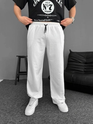 İki İplik Kumaş Baggy Alt Esofman  Beyaz