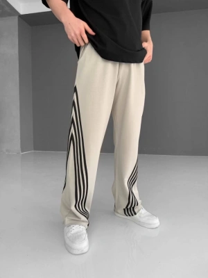 İki İplik Kumaş Şeritli Alt Esofman  Bej