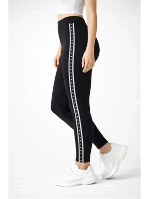 ikralı Yan Yıldız Şeritli Detaylı Tayt  iyah