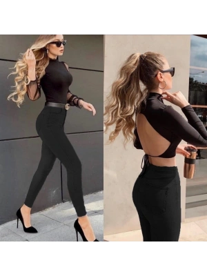 Likralı Yüksek Bel Jean Pantolon