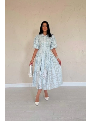 int Kemerli Balon Kollu Elbise