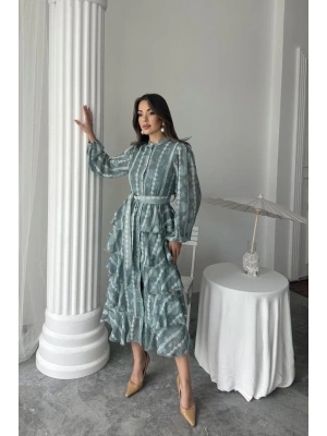 Mint Uzun Volanlı Elbise