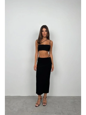 İp Detay Dokulu Maxi Etek