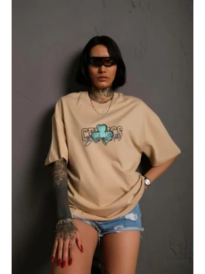 ırt Baskılı Tshirt  Bej