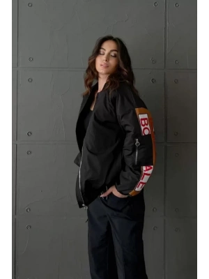 ırt Ve Kol Parça Baskılı Bomber Ceket  iyah