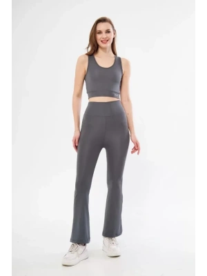 İspanyol Paça Taytli Croplu Takım  Füme