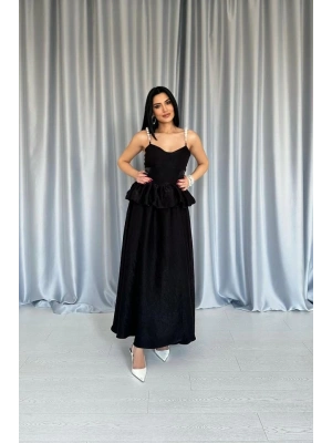 iyah Beli Büzgülü İnci Askılı Uzun Elbise