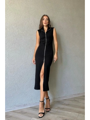 iyah Boydan Fermuarlı ıfır Kol Elbise