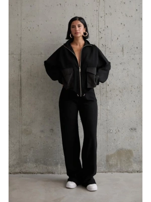 Siyah Cepli Triko Ceket Ve Pantolon Takım