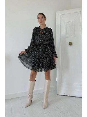 iyah Eteği Katlı Puantiyeli Elbise