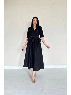 iyah İnce Kemerli Fırfırlı Ceket Ve Büzgülü Etek Takım