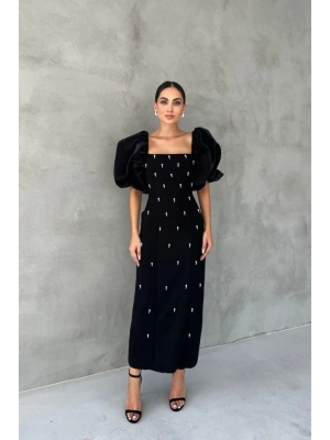 iyah İşlemeli Kolu Garnili Elbise