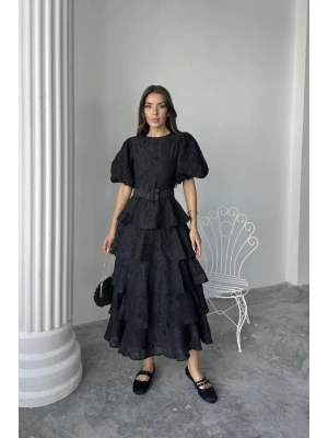 iyah Kat Kat Balon Kollu Kemerli Elbise