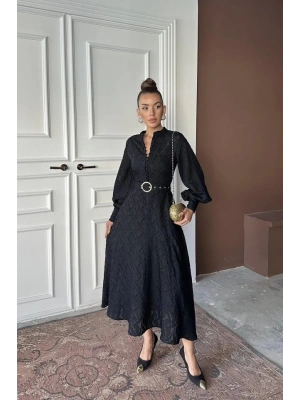 iyah Kemer Detaylı Uzun Elbise