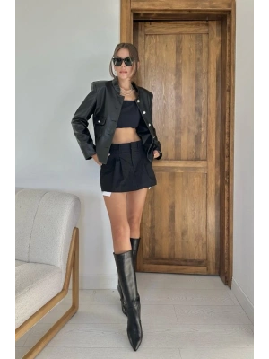 iyah Önü Düğme Kapamalı Deri Ceket