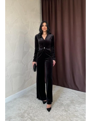 iyah Önü Tokalı Kadife Tulum