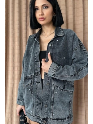 Siyah Taşlı Kot Ceket