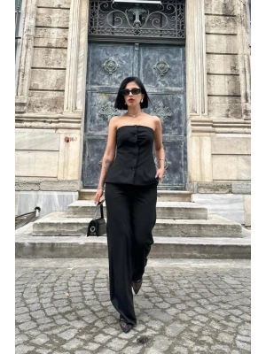 iyah traplez Düğmeli Crop Ve Pantolon Takım