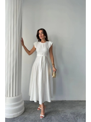 JAKAR KETEN VATKALI ELBİSE  Beyaz