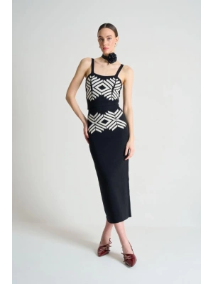 Jakarlı İnce AskılıTriko Takım  SiyahBeyaz Kayısı