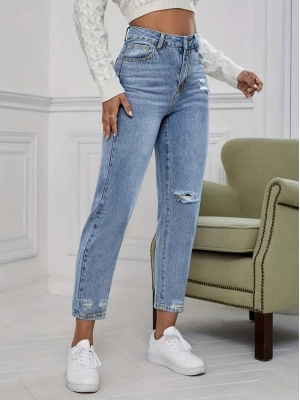 Kadın Açık avi Yırtık om Fit Kot Pantolon