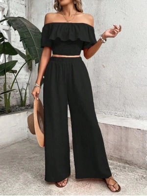 Kadın Aerobin Kumaş Fırfır Detaylı Madonna Yaka Takım