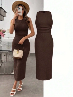 Kadın Askılı Bisiklet Yaka Beli Büzgülü Uzun Bürümcük Elbise